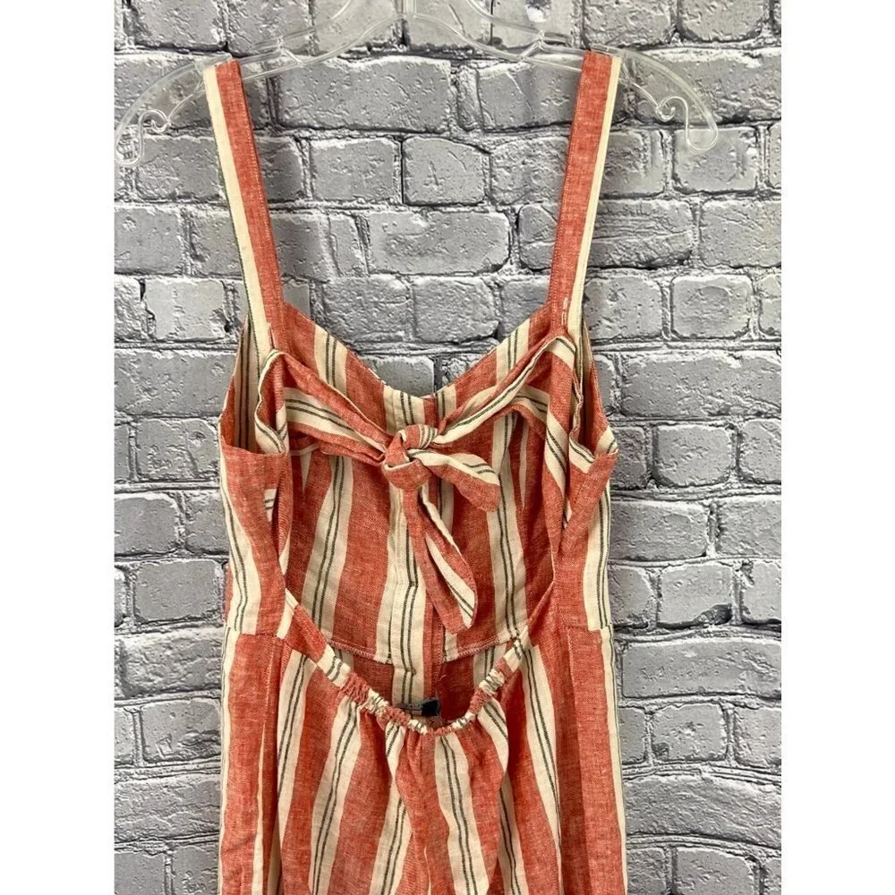 Romeo & Juliet Couture Romper Jumpsuit Linen Blend Red Stripes Tie Back S - Picture 4 of 7